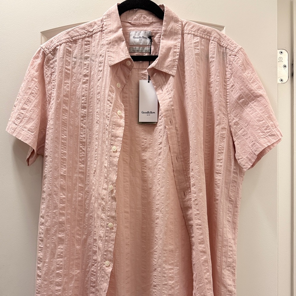 Goodfellow & Co Pink Short-Sleeve Textured Button-Up Shirt